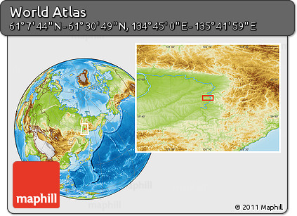 Physical Location Map of the Area around 61° 19' 16" N, 135° 13' 29" E