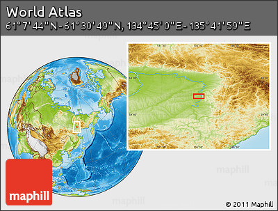Physical Location Map of the Area around 61° 19' 16" N, 135° 13' 29" E