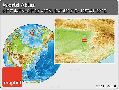 Physical Location Map of the Area around 61° 19' 16" N, 135° 13' 29" E