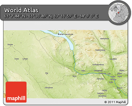 Physical 3D Map of the Area around 61° 19' 16" N, 13° 40' 30" E
