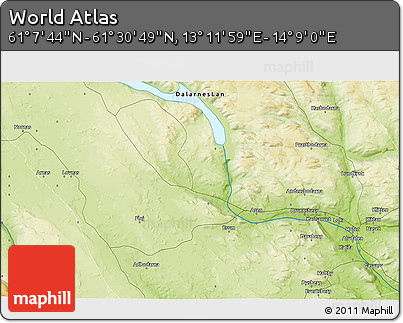 Physical 3D Map of the Area around 61° 19' 16" N, 13° 40' 30" E
