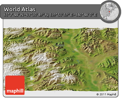 Satellite 3D Map of the Area around 61° 19' 16" N, 140° 19' 29" E