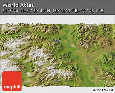 Satellite 3D Map of the Area around 61° 19' 16" N, 140° 19' 29" E