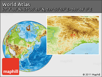 Physical Location Map of the Area around 61° 19' 16" N, 140° 19' 29" E