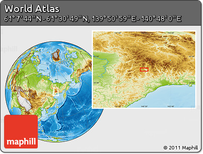 Physical Location Map of the Area around 61° 19' 16" N, 140° 19' 29" E