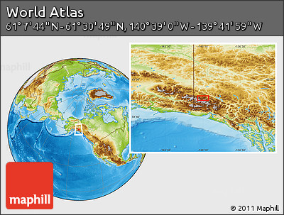 Physical Location Map of the Area around 61° 19' 16" N, 140° 10' 30" W