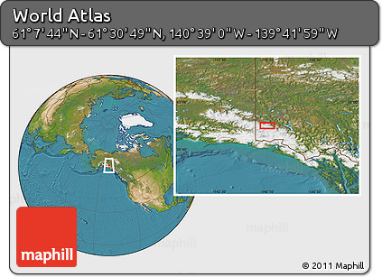 Satellite Location Map of the Area around 61° 19' 16" N, 140° 10' 30" W