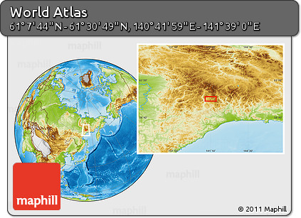 Physical Location Map of the Area around 61° 19' 16" N, 141° 10' 30" E