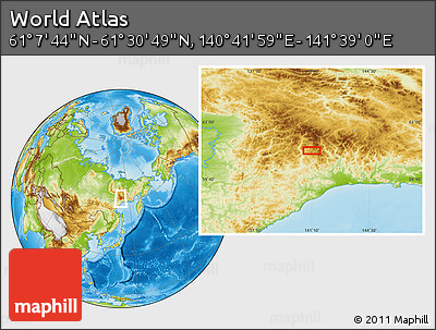 Physical Location Map of the Area around 61° 19' 16" N, 141° 10' 30" E