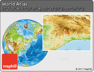Physical Location Map of the Area around 61° 19' 16" N, 141° 10' 30" E