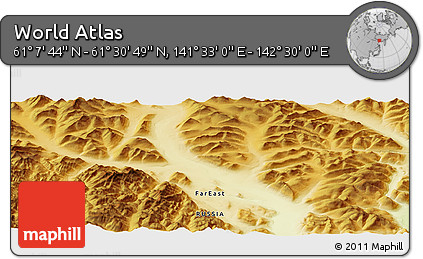 Physical Panoramic Map of the Area around 61° 19' 16" N, 142° 1' 30" E