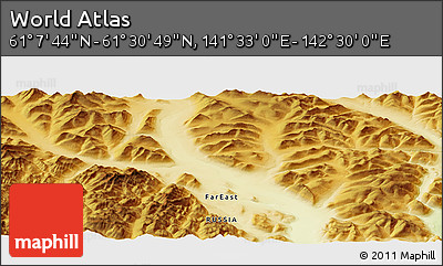 Physical Panoramic Map of the Area around 61° 19' 16" N, 142° 1' 30" E