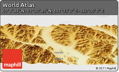 Physical Panoramic Map of the Area around 61° 19' 16" N, 142° 1' 30" E