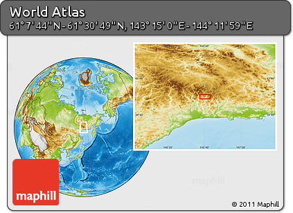 Physical Location Map of the Area around 61° 19' 16" N, 143° 43' 29" E
