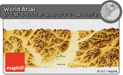 Physical Panoramic Map of the Area around 61° 19' 16" N, 143° 43' 29" E