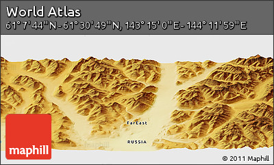 Physical Panoramic Map of the Area around 61° 19' 16" N, 143° 43' 29" E