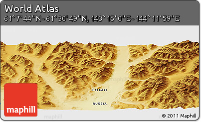 Physical Panoramic Map of the Area around 61° 19' 16" N, 143° 43' 29" E