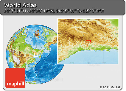 Physical Location Map of the Area around 61° 19' 16" N, 144° 34' 29" E