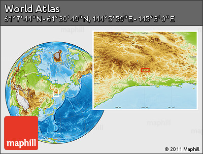 Physical Location Map of the Area around 61° 19' 16" N, 144° 34' 29" E