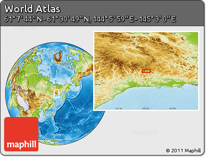 Physical Location Map of the Area around 61° 19' 16" N, 144° 34' 29" E