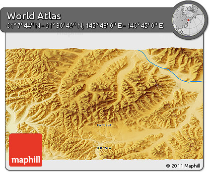 Physical 3D Map of the Area around 61° 19' 16" N, 146° 16' 30" E