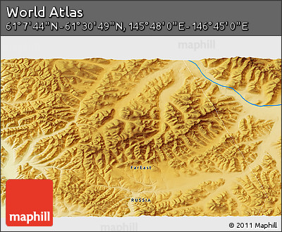 Physical 3D Map of the Area around 61° 19' 16" N, 146° 16' 30" E