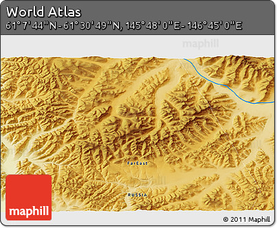 Physical 3D Map of the Area around 61° 19' 16" N, 146° 16' 30" E
