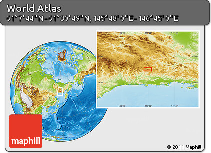 Physical Location Map of the Area around 61° 19' 16" N, 146° 16' 30" E