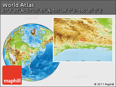 Physical Location Map of the Area around 61° 19' 16" N, 146° 16' 30" E