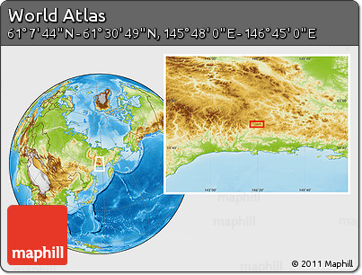 Physical Location Map of the Area around 61° 19' 16" N, 146° 16' 30" E