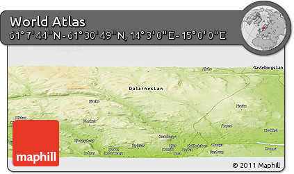 Physical Panoramic Map of the Area around 61° 19' 16" N, 14° 31' 30" E