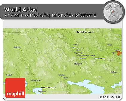 Physical 3D Map of the Area around 61° 19' 16" N, 15° 22' 30" E