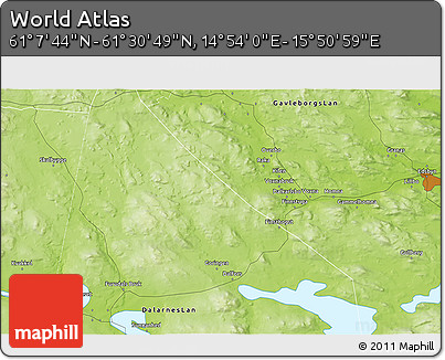 Physical 3D Map of the Area around 61° 19' 16" N, 15° 22' 30" E