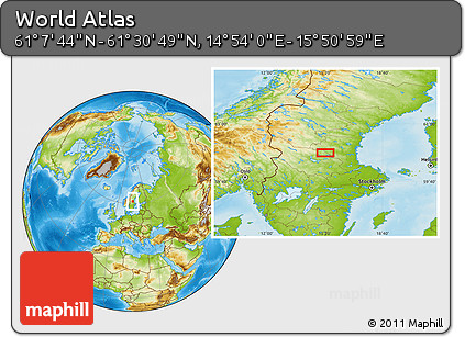 Physical Location Map of the Area around 61° 19' 16" N, 15° 22' 30" E