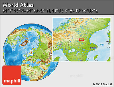 Physical Location Map of the Area around 61° 19' 16" N, 15° 22' 30" E
