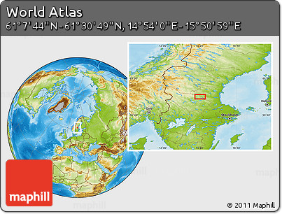 Physical Location Map of the Area around 61° 19' 16" N, 15° 22' 30" E