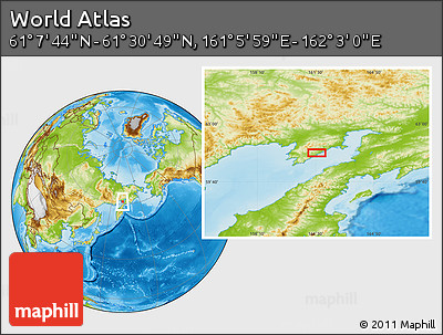 Physical Location Map of the Area around 61° 19' 16" N, 161° 34' 29" E