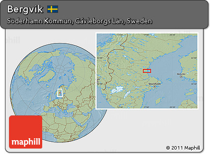 Savanna Style Location Map of Bergvik, hill shading