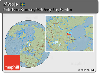 Savanna Style Location Map of Myssje, hill shading