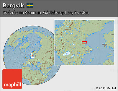 Savanna Style Location Map of Bergvik, hill shading