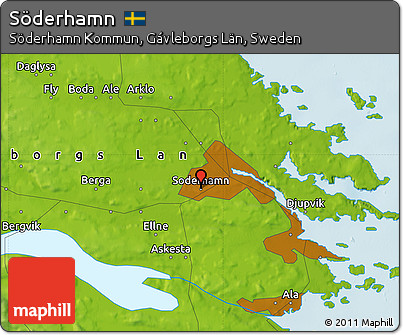 Physical Map of Söderhamn