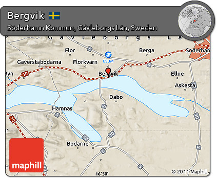 Shaded Relief Map of Bergvik