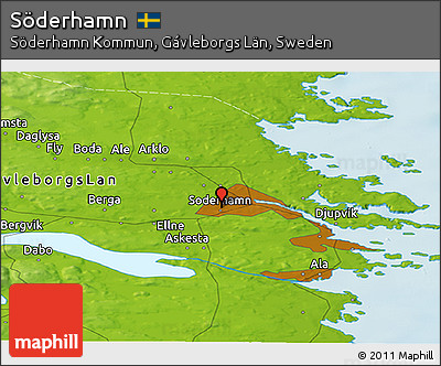 Physical Panoramic Map of Söderhamn