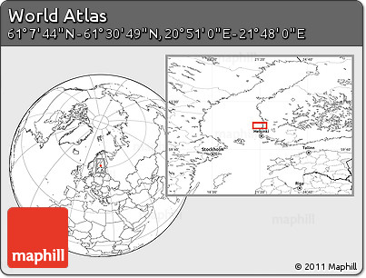 Blank Location Map of the Area around 61° 19' 16" N, 21° 19' 30" E