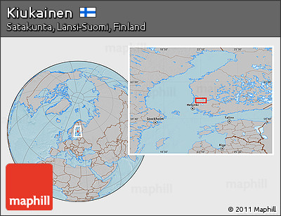 Gray Location Map of Kiukainen, hill shading