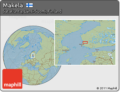 Savanna Style Location Map of Mäkelä, hill shading