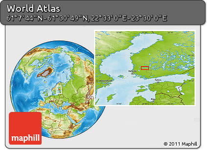 Physical Location Map of the Area around 61° 19' 16" N, 23° 1' 29" E