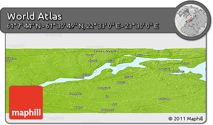 Physical Panoramic Map of the Area around 61° 19' 16" N, 23° 1' 29" E