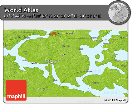 Physical 3D Map of the Area around 61° 19' 16" N, 23° 52' 30" E