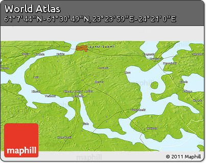 Physical 3D Map of the Area around 61° 19' 16" N, 23° 52' 30" E
